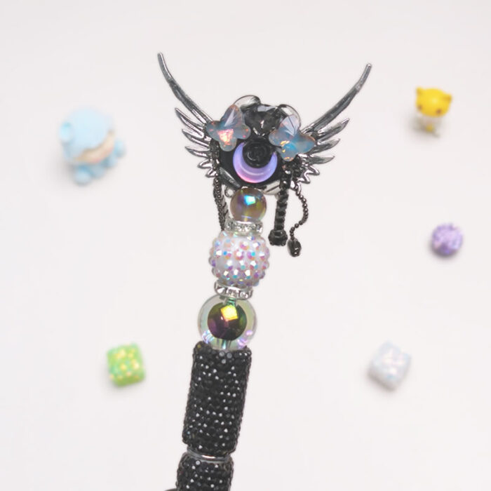 Angel Wings Black Rhinestone Pen Vintage - Image 3
