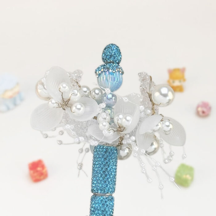 Artificial Flowers With Pearls Sky Blue Rhinestone Pen Vintage - Image 2