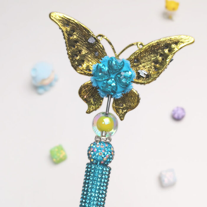 Blue Butterfly Sky Blue Half Rhinestone Pen Vintage - Image 2