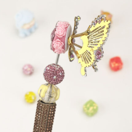 Butterfly Golden Half Rhinestone Pen Vintage - Image 3