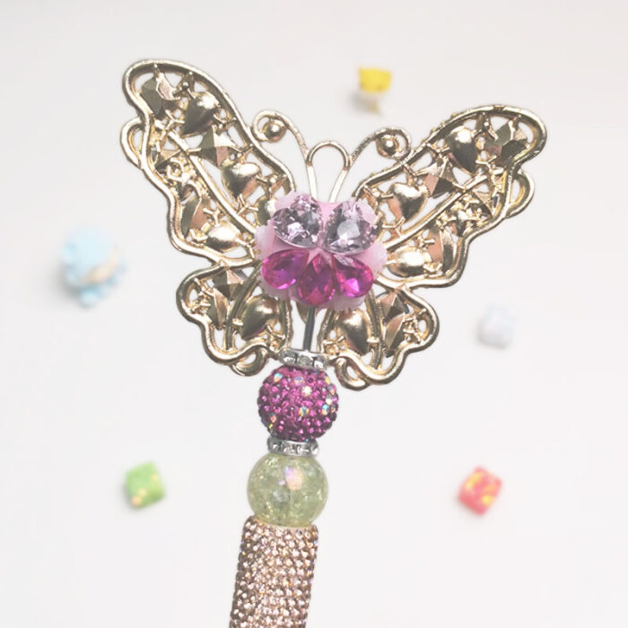 Butterfly Golden Rhinestone Pen Vintage - Image 2