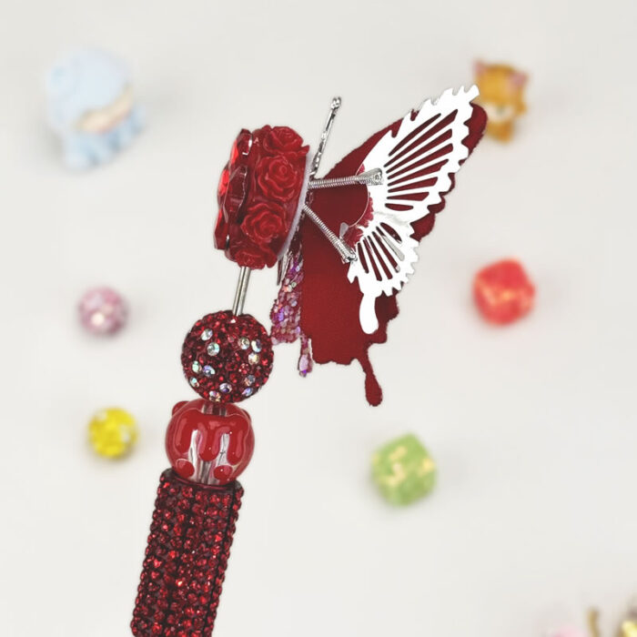Butterfly Red Half Rhinestone Pen Vintage - Image 3