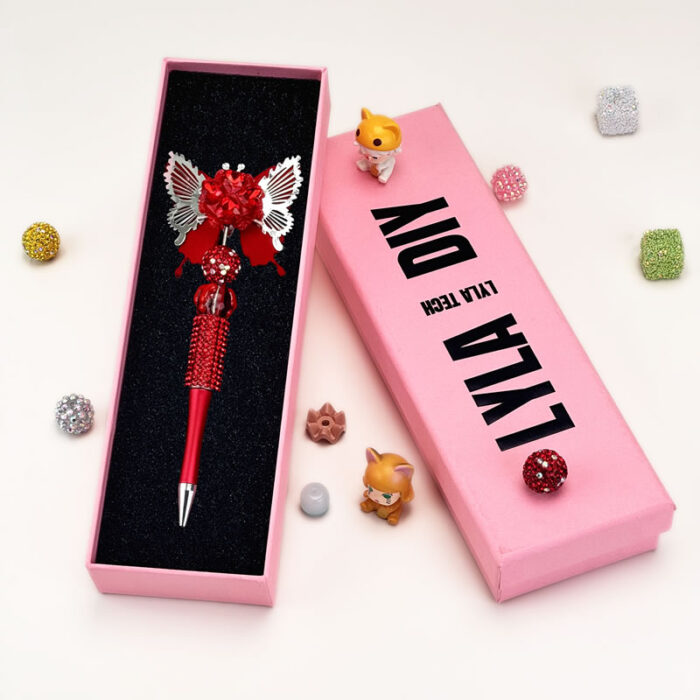 Butterfly Red Half Rhinestone Pen Vintage - Image 2