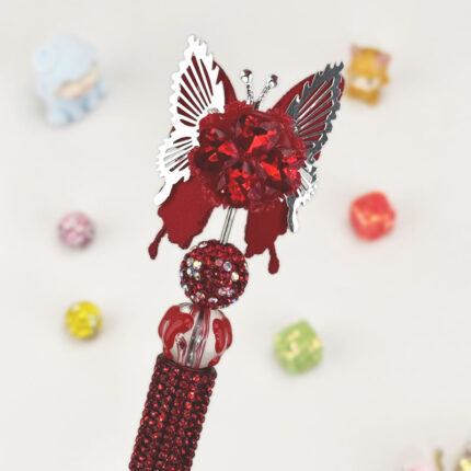 Butterfly Red Half Rhinestone Pen Vintage - Image 4