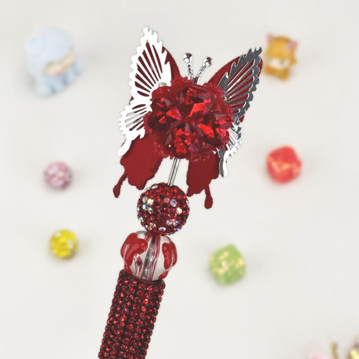 Butterfly Red Half Rhinestone Pen Vintage - Image 4
