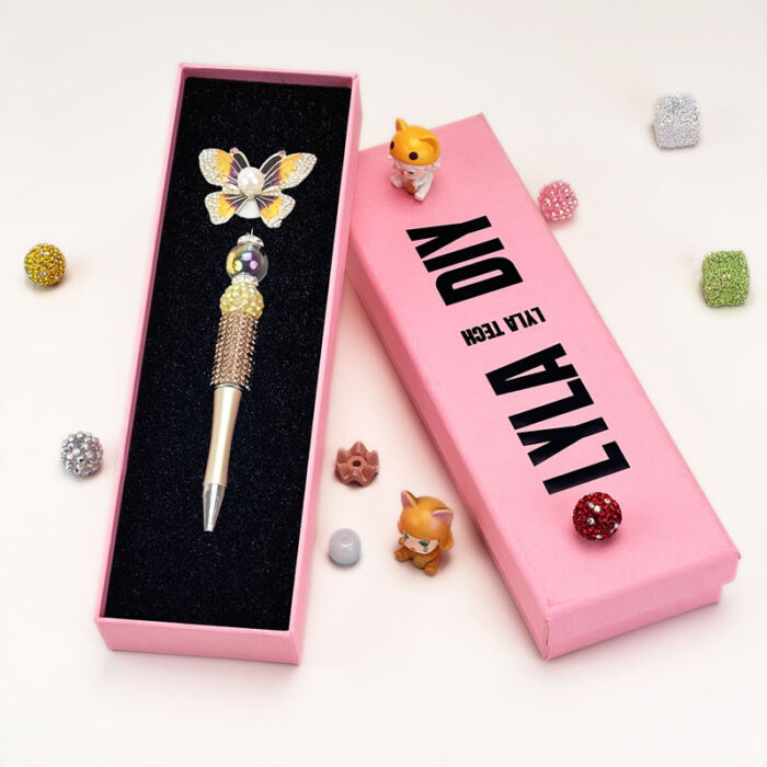 Butterfly With Pearl Gloden Half Rhinestone Pen Vintage - Image 2