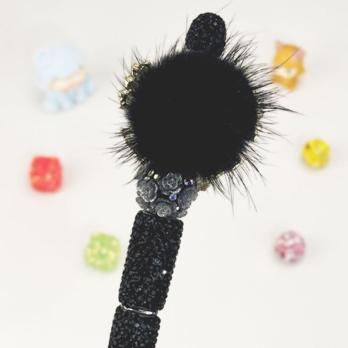 Butterfly With Pom Pom Black Rhinestone Pen Vintage - Image 3