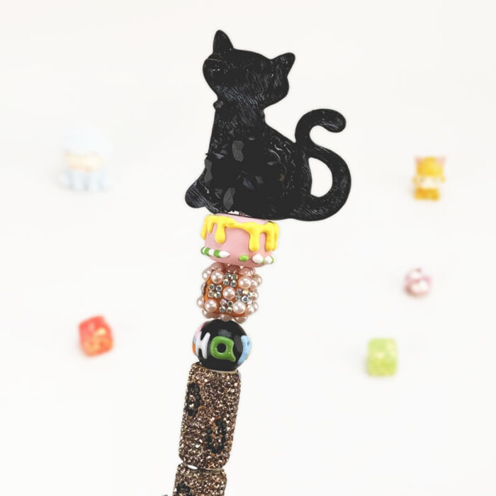 Cat Orange Rhinestone Pen Vintage - Image 3