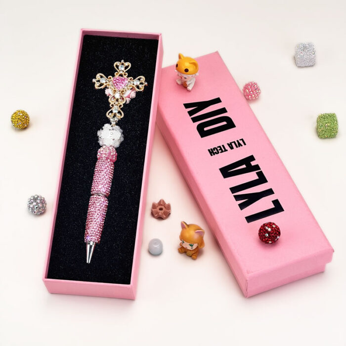 Cross Heart Shaped  Pink Rhinestone Pen Vintage - Image 2