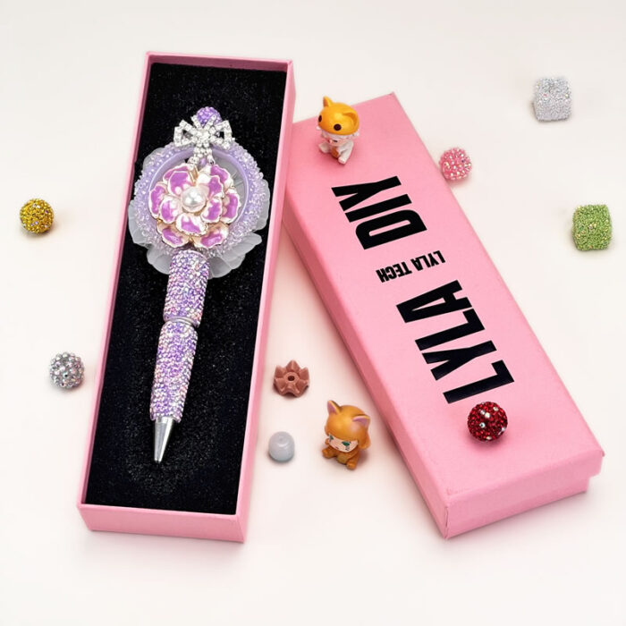 Fake Flower Purple Rhinestone Pen Vintage - Image 5