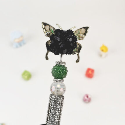 Green Butterfly Sliver Half Rhinestone Pen Vintage - Image 3