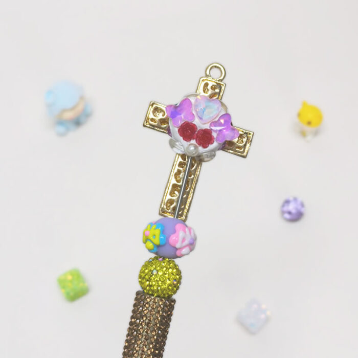 Hollow Cross Golden Half Rhinestone Pen Vintage - Image 3
