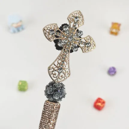 Hollow Cross Golden Rhinestone Pen Vintage