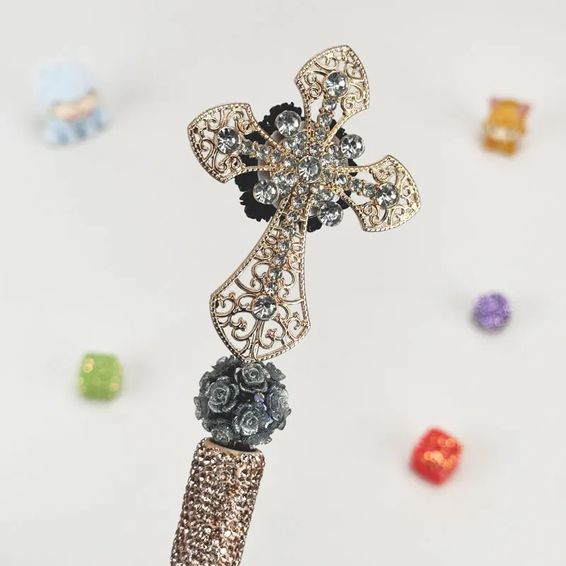Hollow Cross Golden Rhinestone Pen Vintage - Image 1