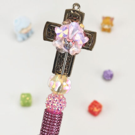Hollow Cross Pink Half Rhinestone Pen Vintage A - Image 3