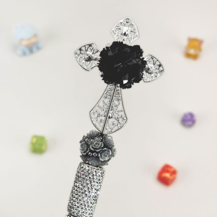 Hollow Cross Silver Rhinestone Pen Vintage - Image 3