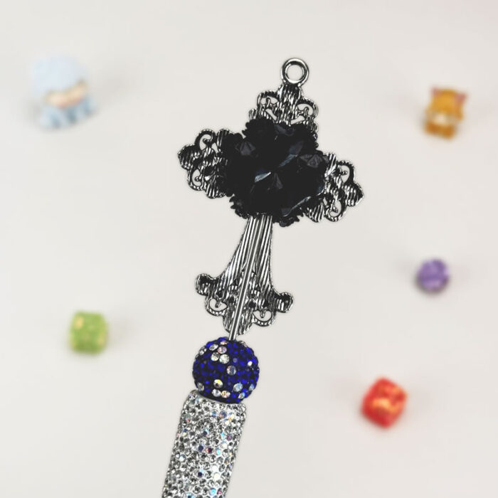 Iron Art Cross Blue Rhinestone Pen Vintage - Image 3