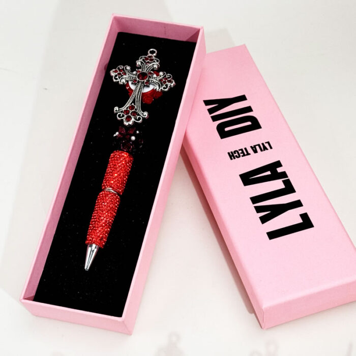 Iron Art Cross Red Rhinestone Pen Vintage - Image 2