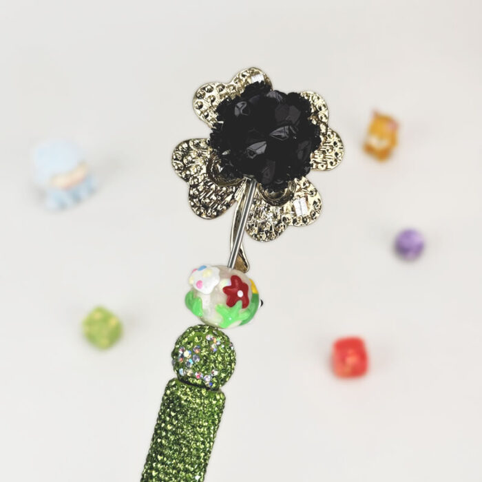 Lucky Clover Green Rhinestone Pen Vintage - Image 3
