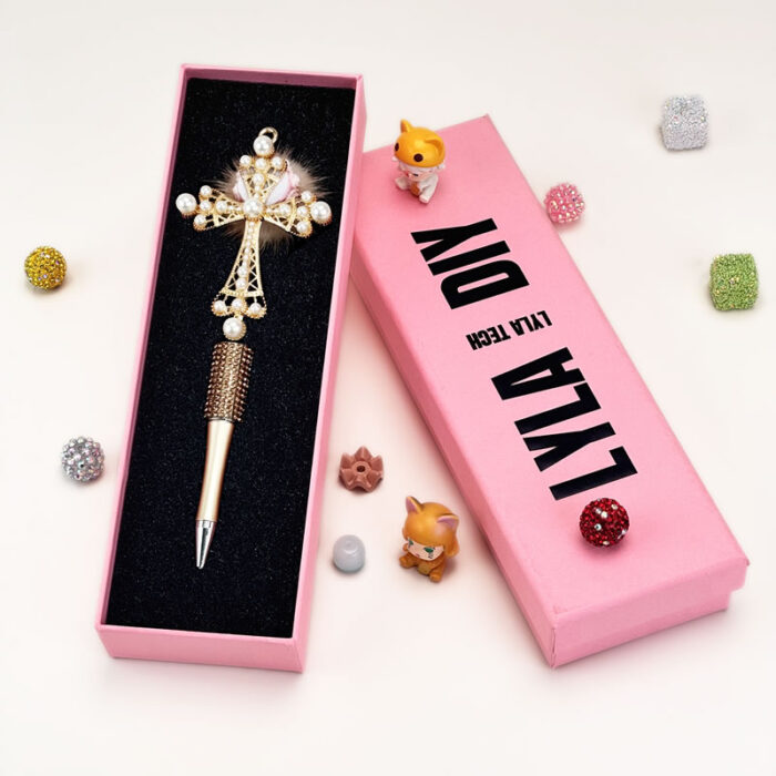 Pearl Cross Golden Half Rhinestone Pen - Image 2