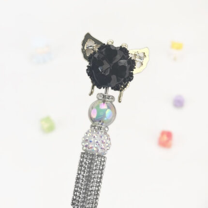 White Butterfly Sliver Half Rhinestone Pen Vintage - Image 3