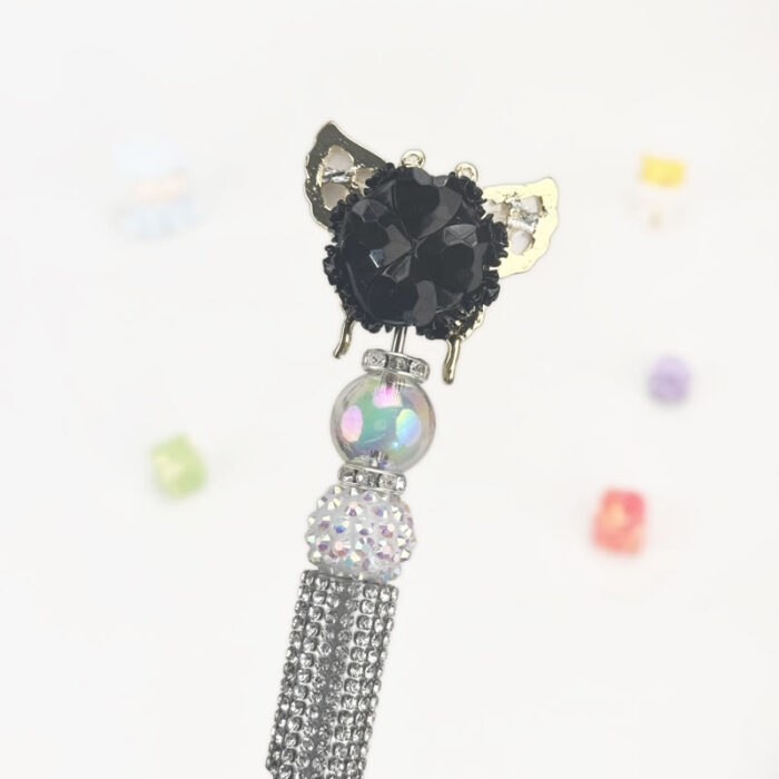 White Butterfly Sliver Half Rhinestone Pen Vintage - Image 3