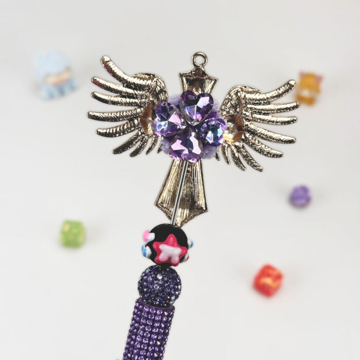 Winged Cross Purple Half Rhinestone Pen Vintage - Image 2