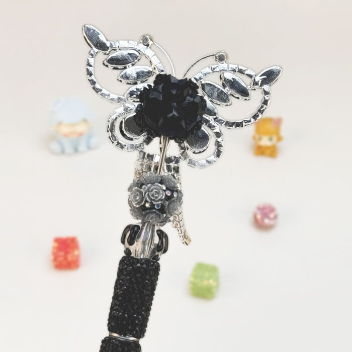Butterfly Black Rhinestone Pen Vintage - Image 2