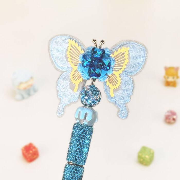 Butterfly Sky Blue Rhinestone Pen Vintage - Image 2
