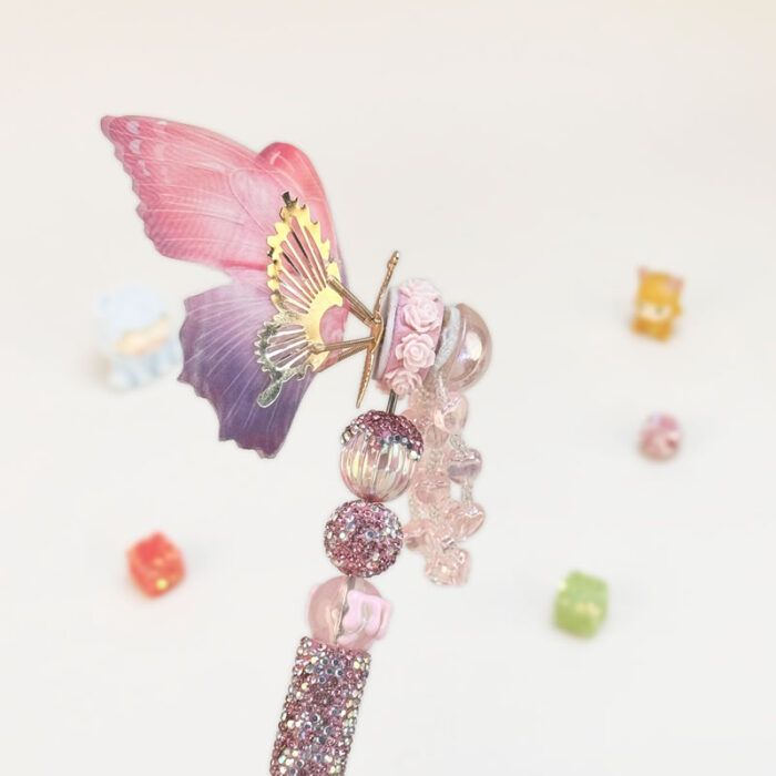 Butterfly With Pearls Pink Rhinestone Pen Vintage - Image 2