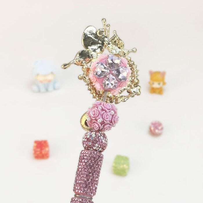 Heart Shaped Crystal With Butterfly Pink Rhinestone Pen Vintage - Image 2