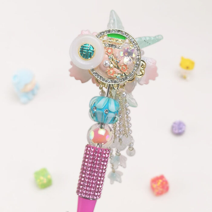 Artificial Flower Rose Pink Half Rhinestone Pen Fancy - Image 2