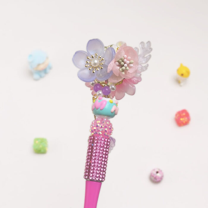 Artificial Flower Rose Pink Half Rhinestone Pen Vintage - Image 2