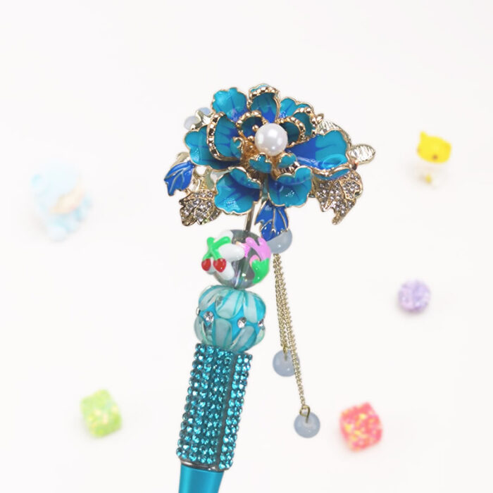 Artificial Flower Sky Blue Half Rhinestone Pen Fancy - Image 2