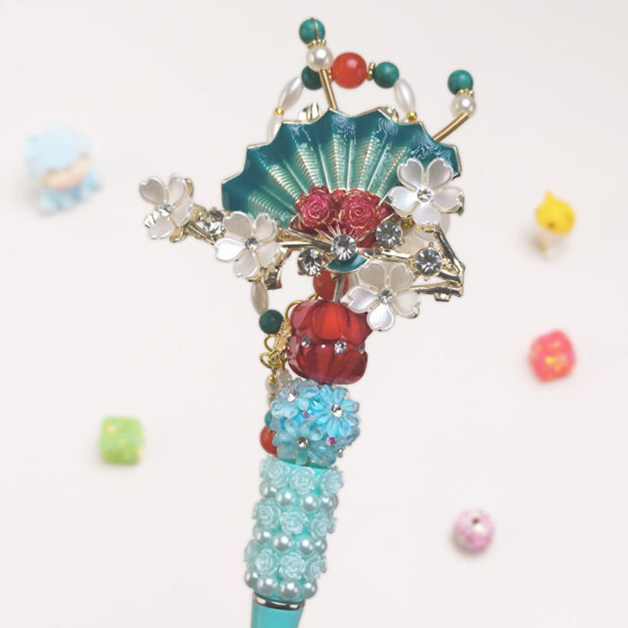 Artificial Flower Sky Blue Half Rhinestone Pen Vintage - Image 2