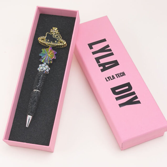 Gold&Black HelloKitty Electroplated Ferris Wheel Rhinestone Circle Beadable Pen - Image 2