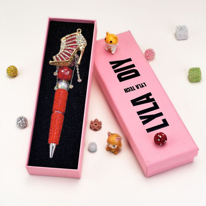 Red&Gold Rhinestones High Heels Beadable Pen - Image 3