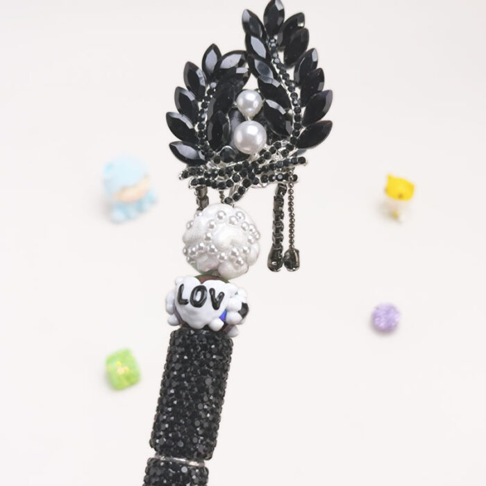 Black Rose Purple Crescent moon With Semi Rehinestone Beadable Pen - Image 2