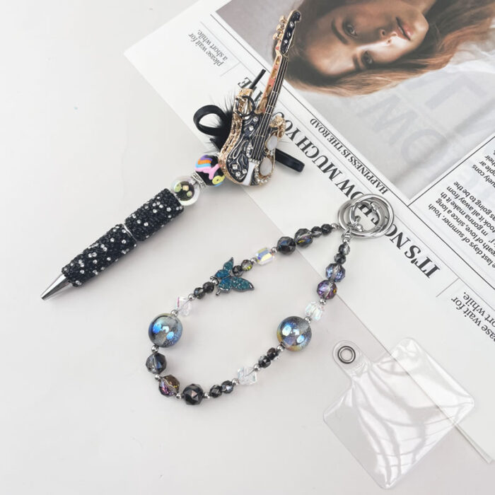 Black&Gold Guitar Metalstyle Multi-functional Rehinestone Pen and Keychain - Image 2