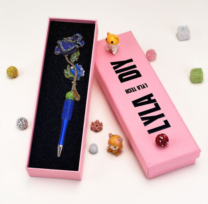 Blue Rose Half Rhinestone Pen Fancy - Image 2