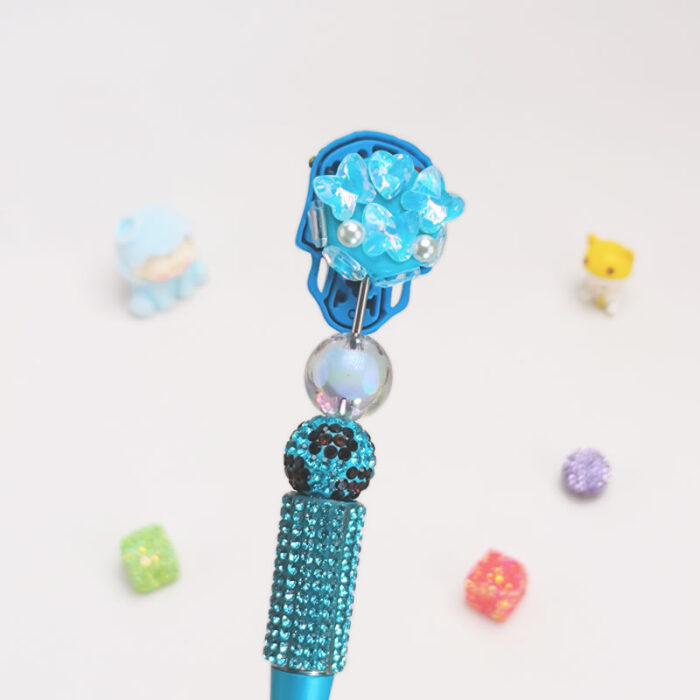 Blue Skull Half Rhinestone Pen Fancy - Image 2