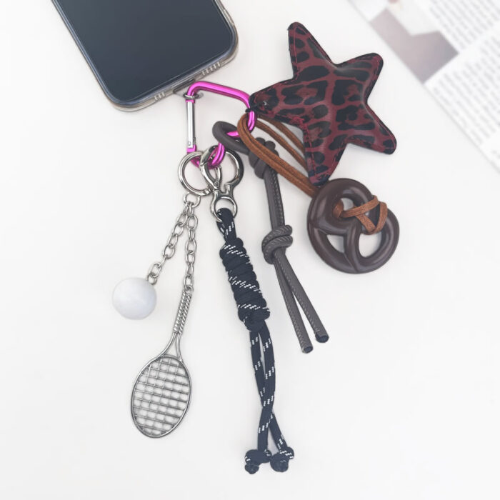 Brown Black pentagram rackets Keychain 7 in 1 - Image 3
