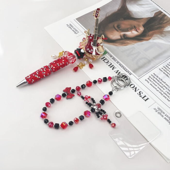 Burgundy Red & Champagne & Metalstyle Multi-functional Rehinestone Pen and Keychain - Image 2