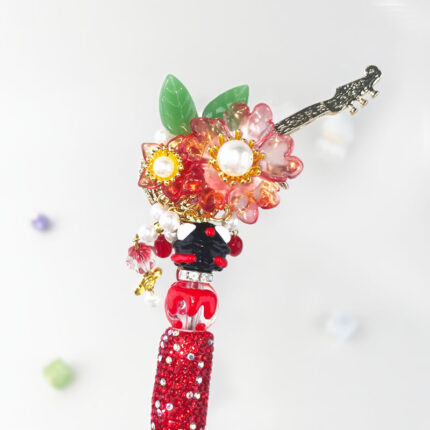 Burgundy Red & Champagne & Metalstyle Multi-functional Rehinestone Pen and Keychain - Image 4