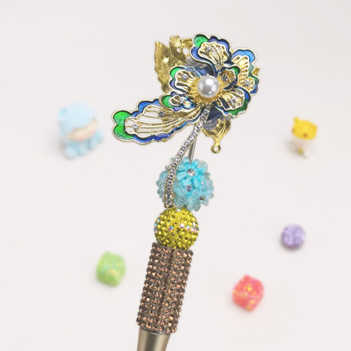Butterfly Gloden Half Rhinestone Pen Fancy - Image 2