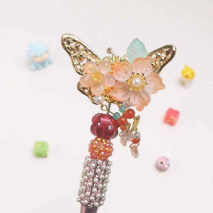 Butterfly Pink Half Beaded Pen Vintage - Image 2