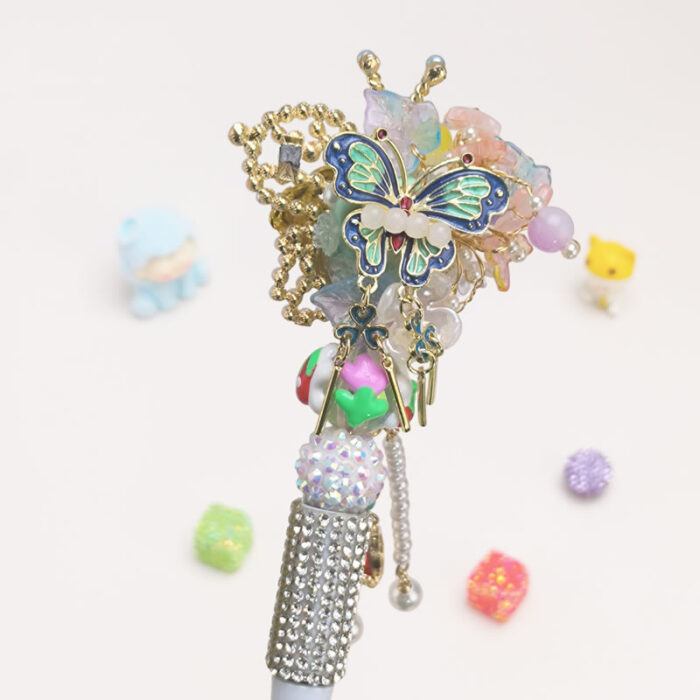 Butterfly Silver Half Rhinestone Pen Fancy - Image 2