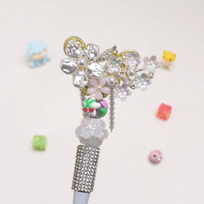 Butterfly Silver Half Rhinestone Pen Vintage - Image 2