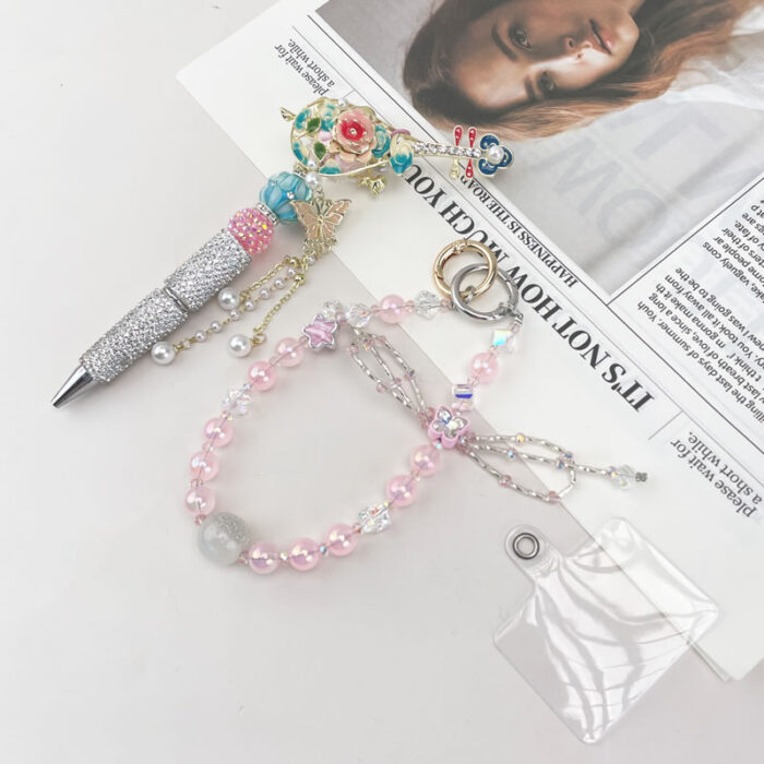 Chinese Lute Multi-functional Rhinestone Beaded Pen and Keychain - Image 2