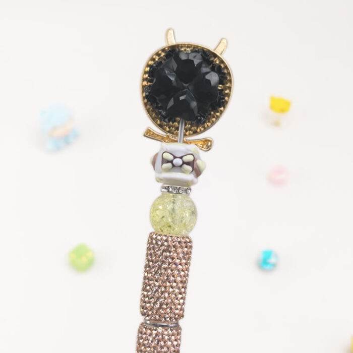 Golden Baby Owl Semi Rehinestone Pen - Image 2